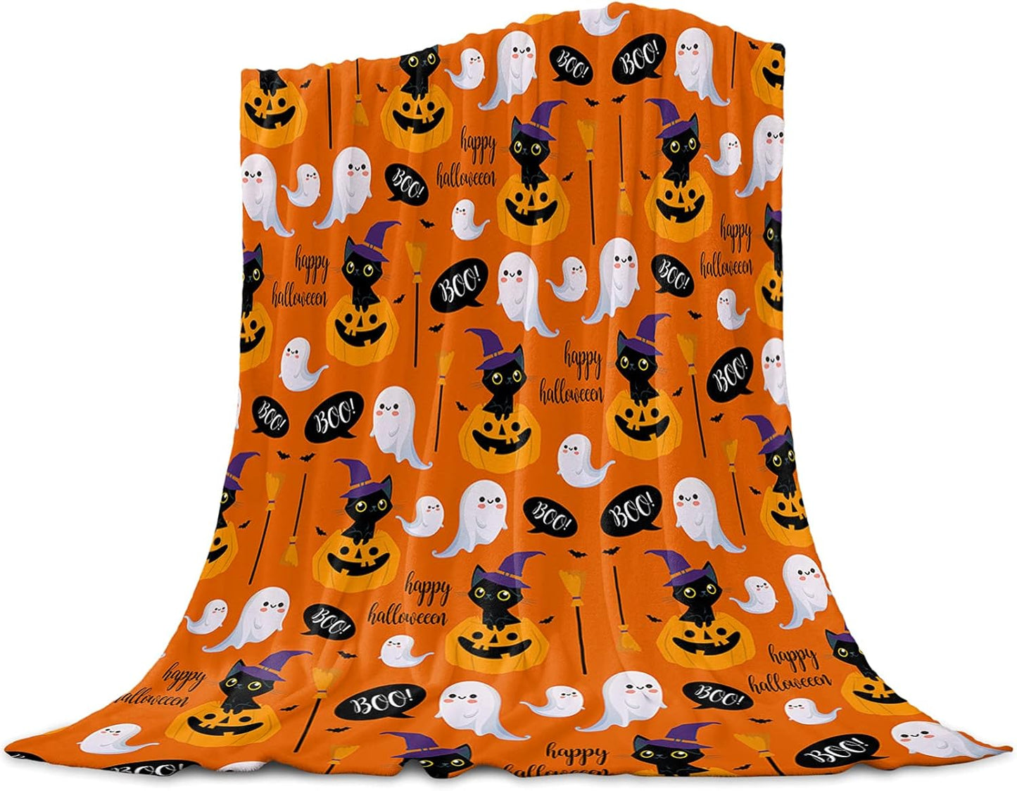 Vandarllin Happy Halloween Boo Throw Blanket for Cozy Decor