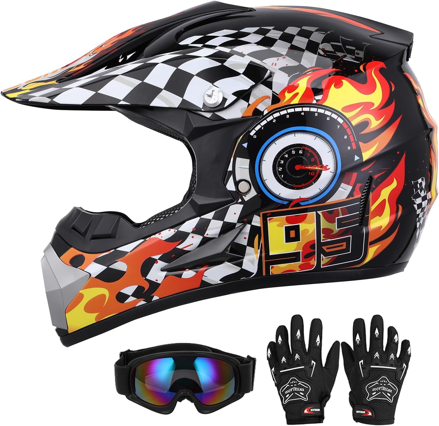 Youth Dirt Bike Helmet with Goggles & Gloves for Kids Ages 5-14