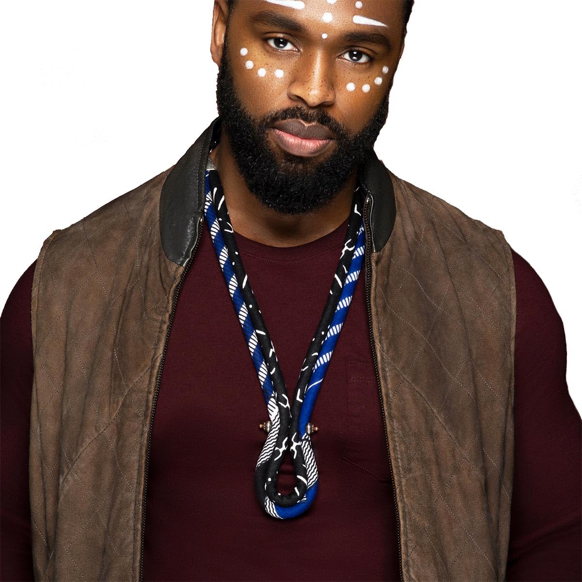 African Necklace for Men | Blue and Black Ankara Jewelry
