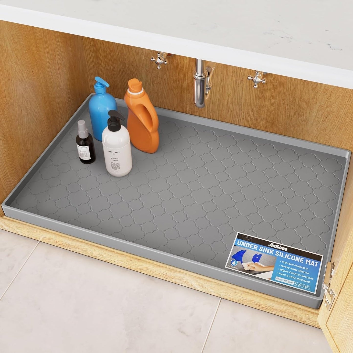 Jin&Bao Waterproof Under Sink Mat for Kitchen and Bathroom Use