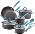 Rachael Ray Cucina Hard Anodized Cookware Set Gray with Blue Handles