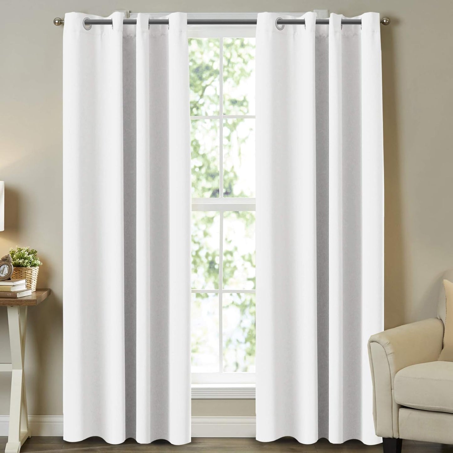 Room Darkening White Curtains 108 Inch Length for Bedrooms