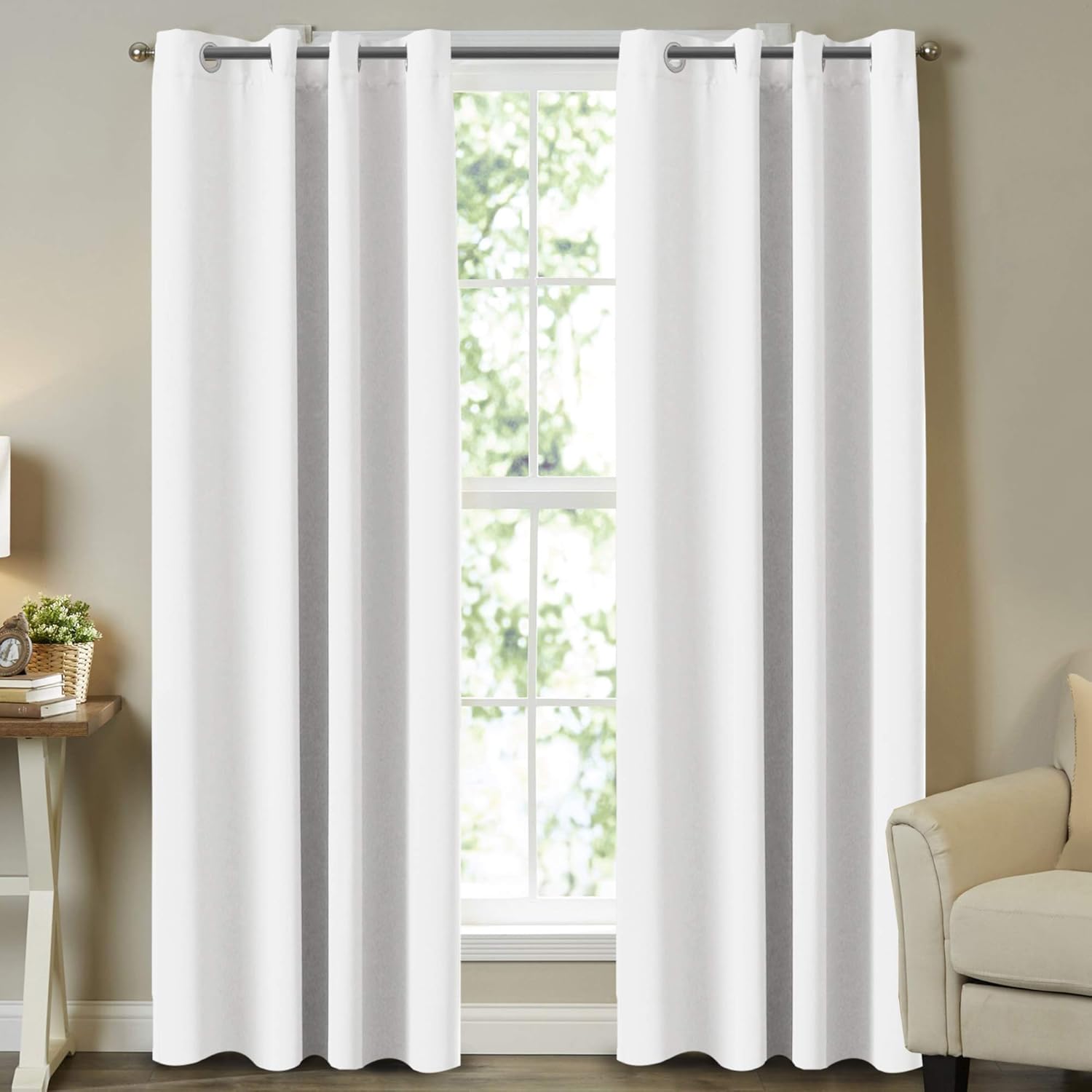 Room Darkening White Curtains 108 Inch Length for Bedrooms