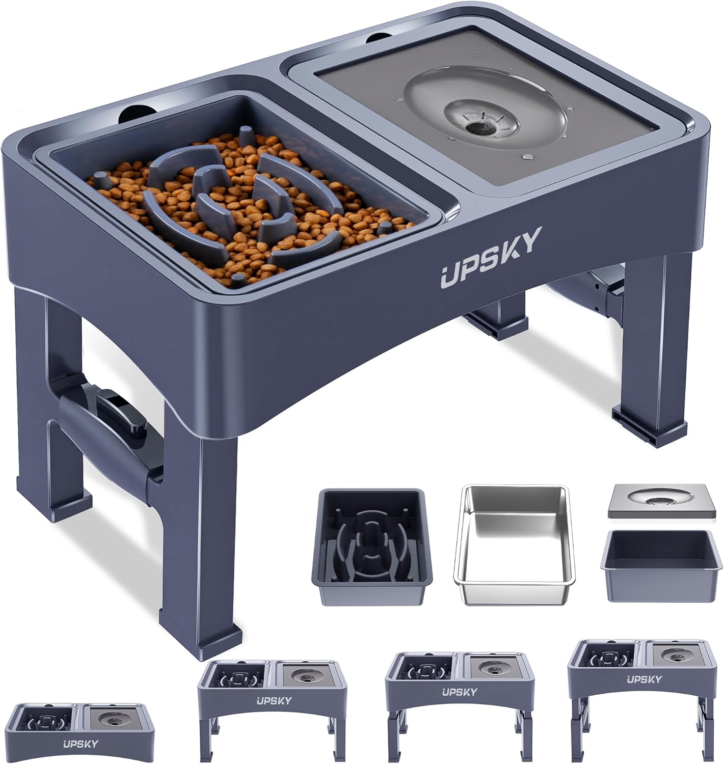 UPSKY 3-in-1 Elevated Dog Bowls with Adjustable Stand for Pets