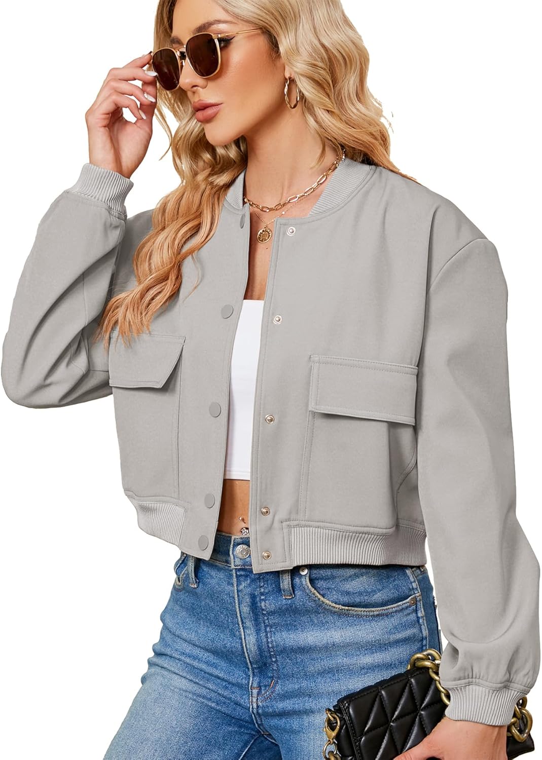 Zando Bomber Jacket Women - Trendy Cropped Casual Jacket