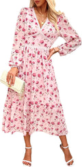 Women's Spring Wrap Maxi Dress Floral V Neck Long Sleeve - Flowy hand