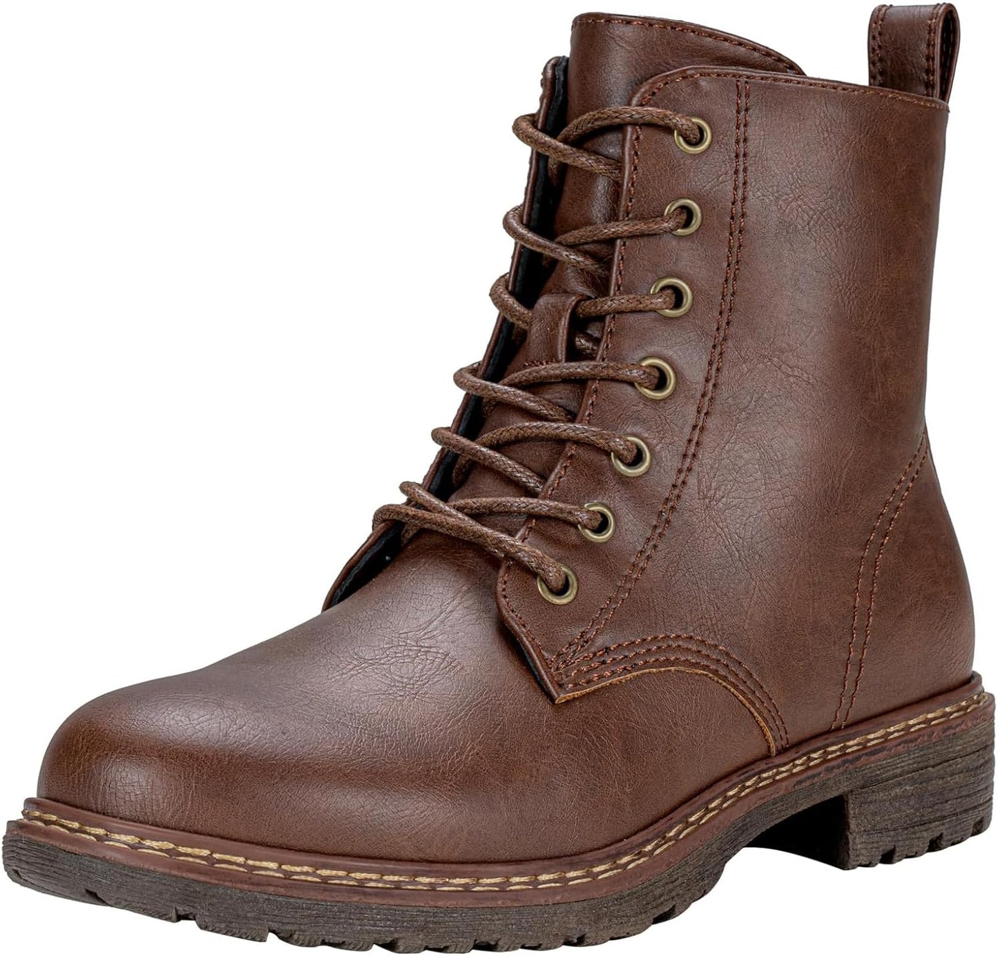 Vepose Womens Combat Ankle Boots with Lace-Up Design and Zipper