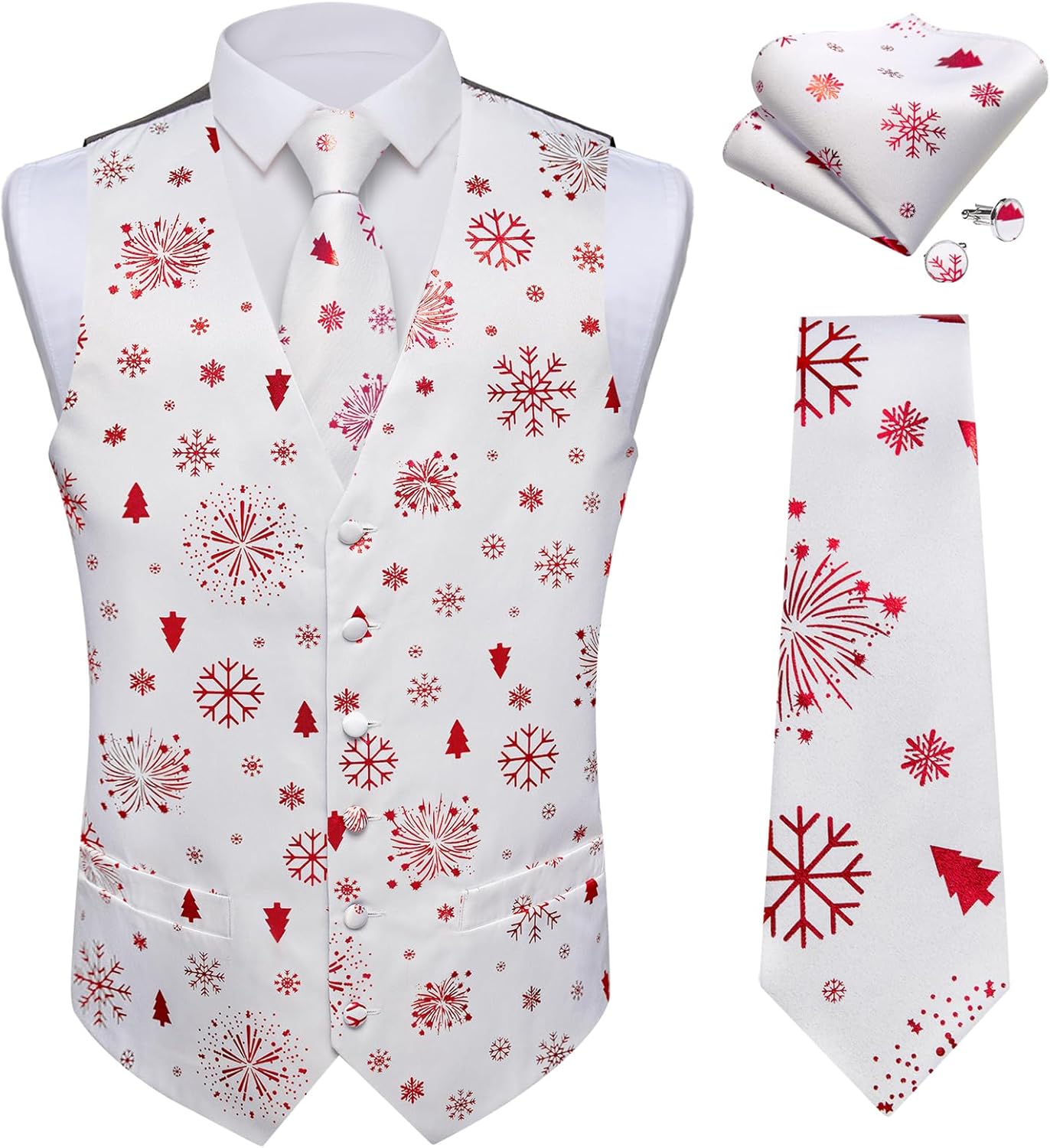 DiBanGu Christmas Men's Suit Vest and Tie Set for Festive Style