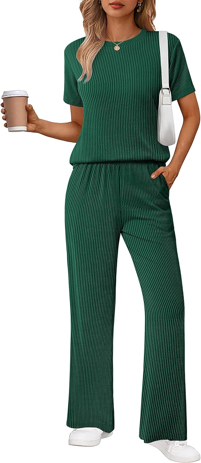 Ekouaer Lounge Set for Women - Soft Ribbed Knit Pajamas