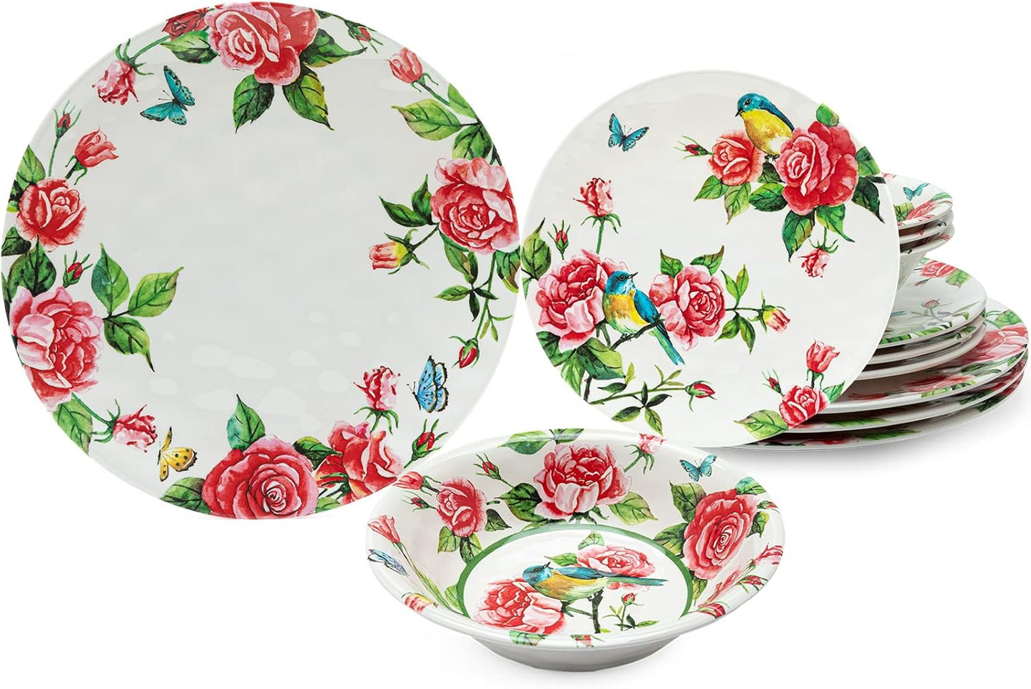 LEHAHA Melamine Dinnerware Set with Floral Design for 4ft