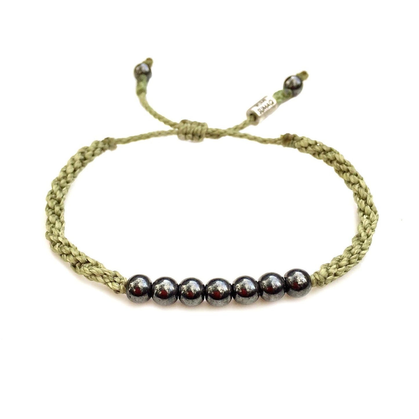 Sage Green Bracelet with Hematite Stones - Adjustable Unisex Design