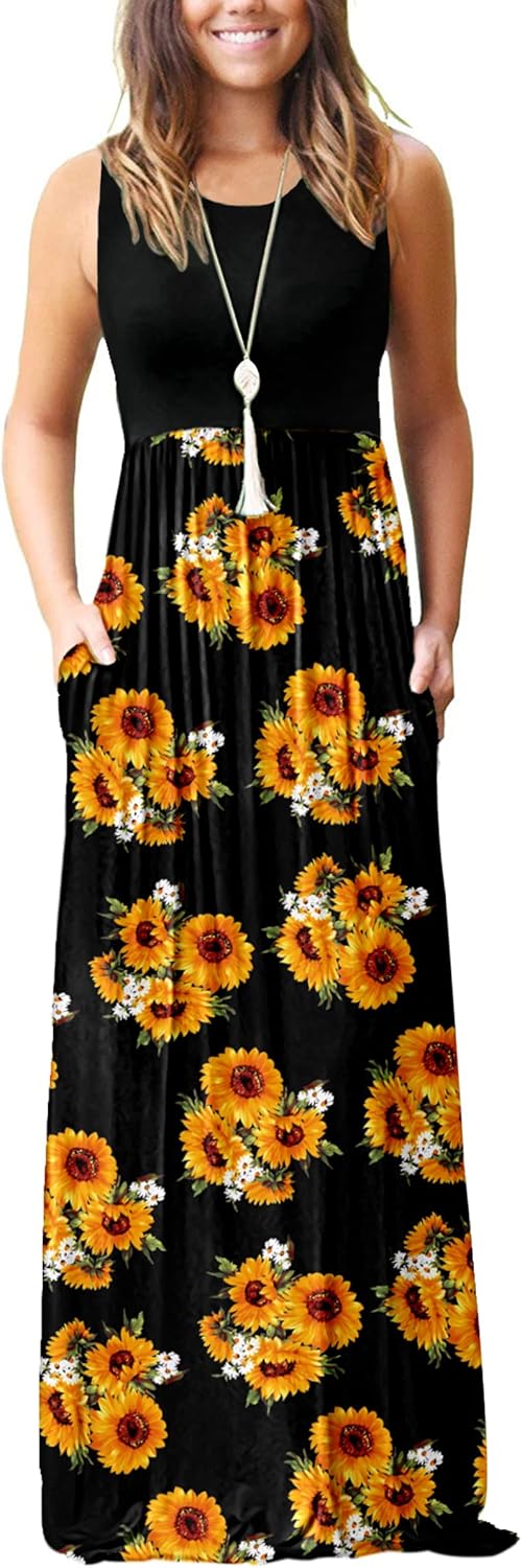 AUSELILY Women's Summer Sleeveless Maxi Dress with Pockets