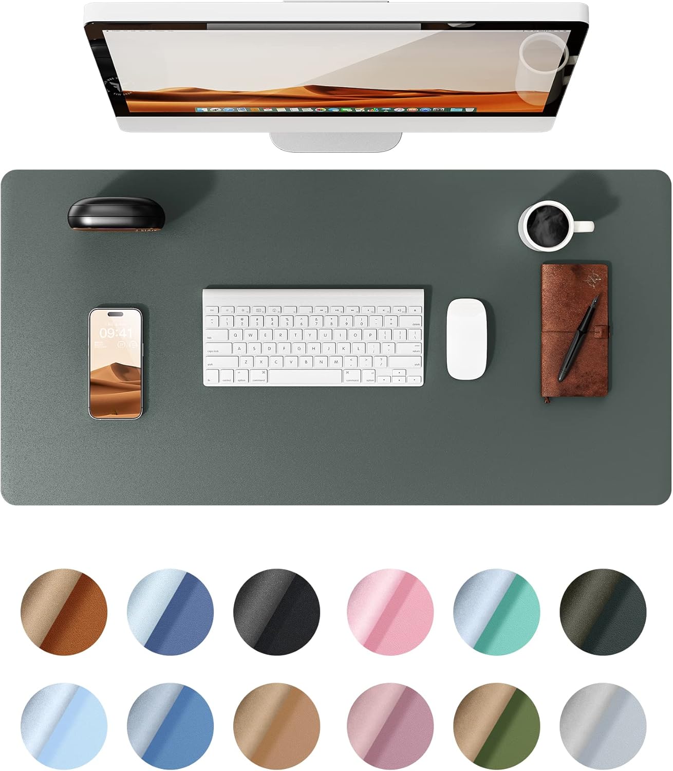 Waterproof Dark Green Desk Pad: Non-Slip & Large (23.6 x 13.8)