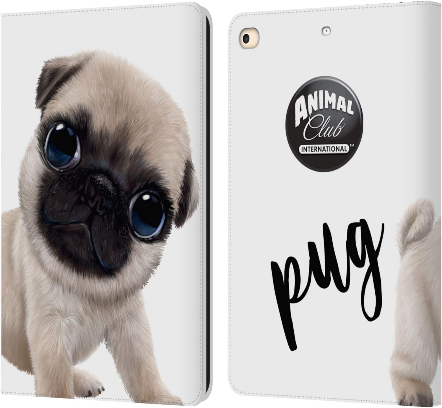 Animal Club International Pug Faces Leather Wallet Case for iPad