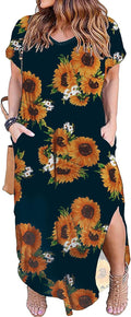 Women's Plus Size Maxi Dress XL-5X - Loose Pocket V Neck Casual