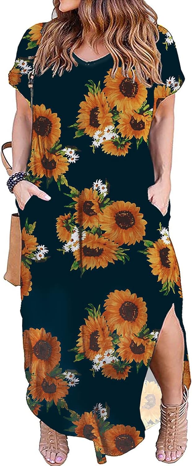 Kancystore Plus Size Maxi Dress with Pockets for Casual Wear
