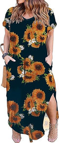 Kancystore Women's Plus Size Casual Loose Pocket Maxi Dress