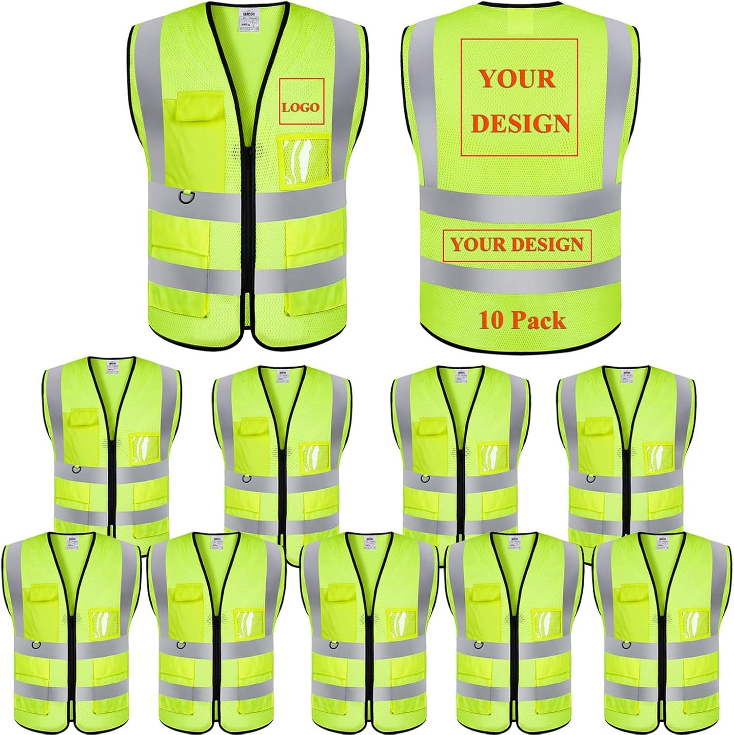 Reflective Vest Class 2 Safety Vests with Pockets and Zipper