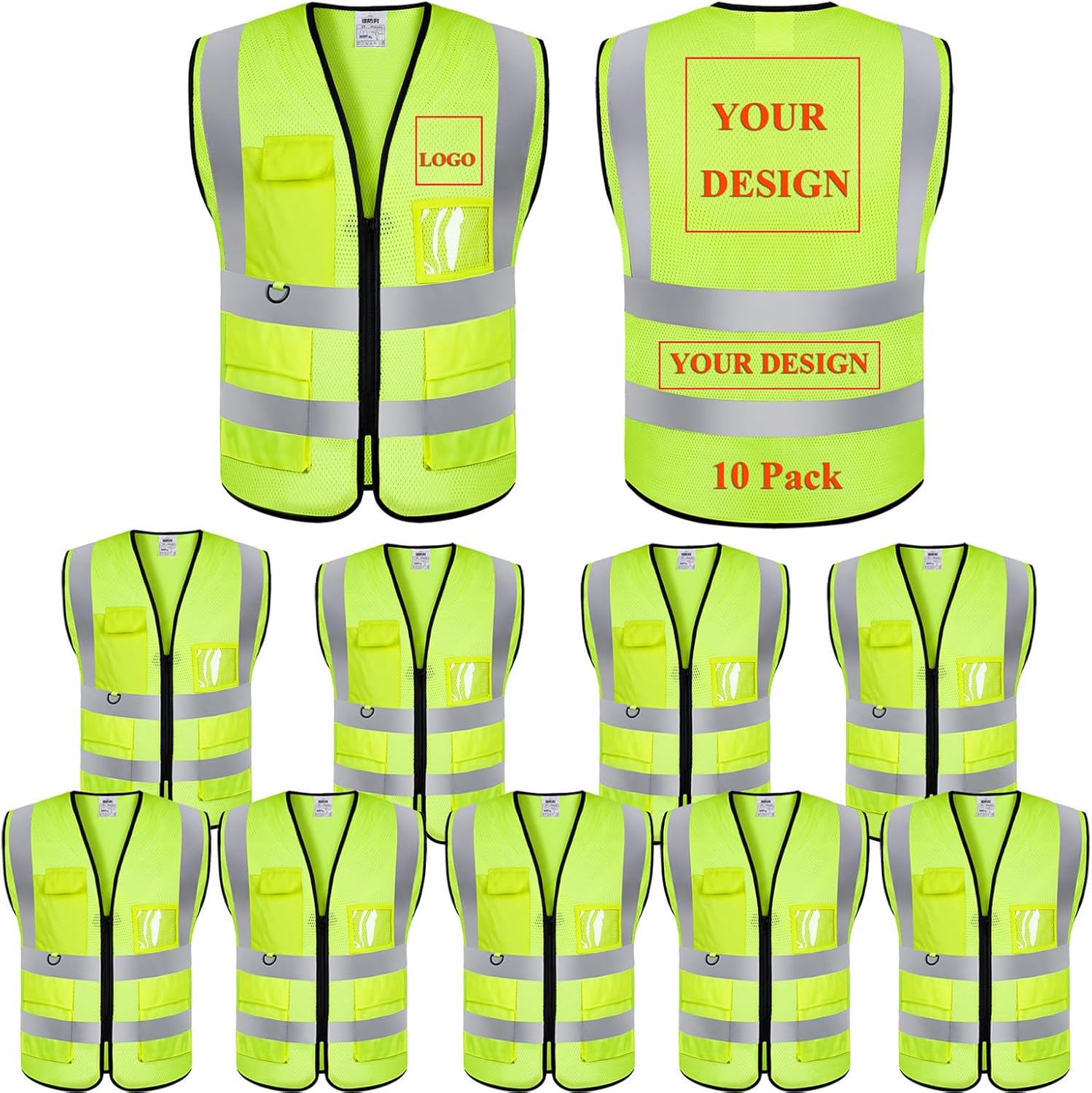 Reflective Vest Class 2 Safety Vests with Pockets and Zipper