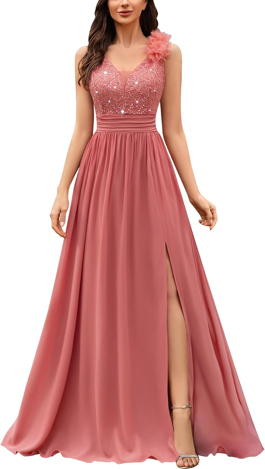 Miusol Women's Vintage V-Neck Sleeveless Sequined Maxi Dress