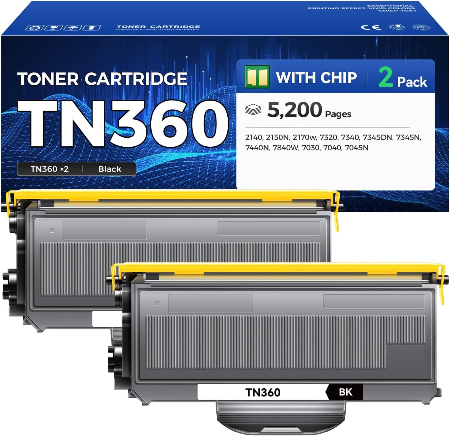 TN360 Toner Cartridge Black 2-Pack for Brother Printers