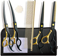 Dog Grooming Scissors Set - 5 in 1 Curved and Thinning Kit