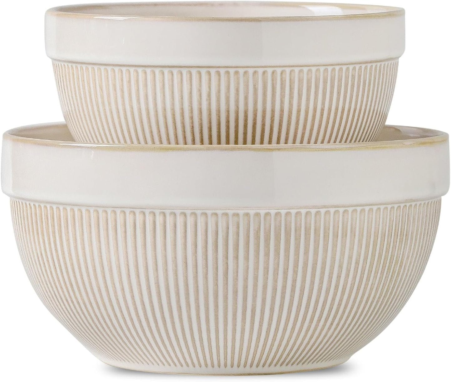 TEAKISS Ceramic Large Yellow Stripe Mixing Bowls Set