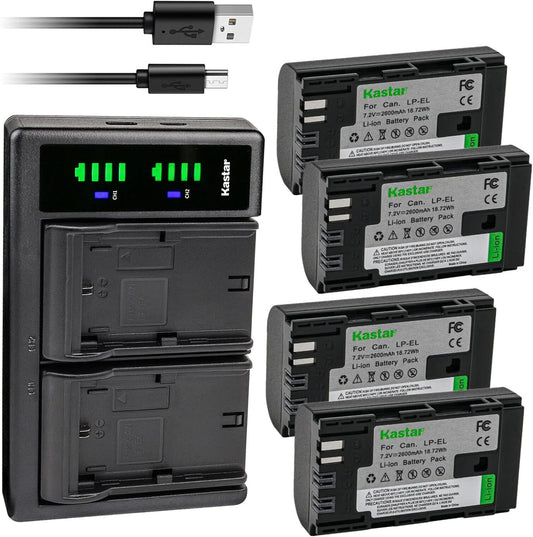 Kastar LP-EL Rechargeable Battery 4-Pack with Charger for Canon