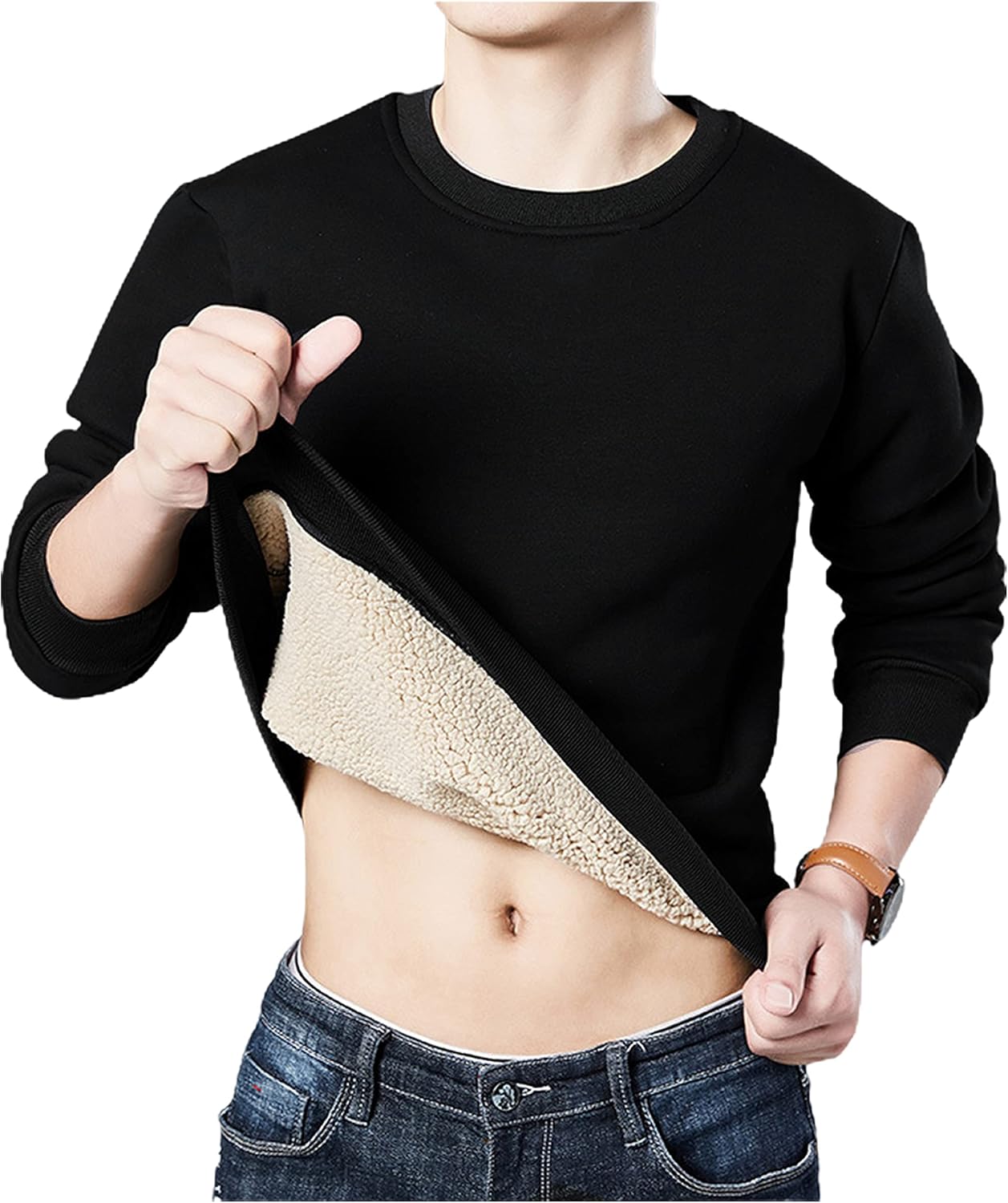 Yeokou Mens Fashion Warm Fleece Crewneck Sweatshirt for Winter