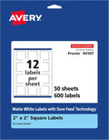 Avery Matte White Square Labels 2 in x 2 in - Reliable Sure Feed