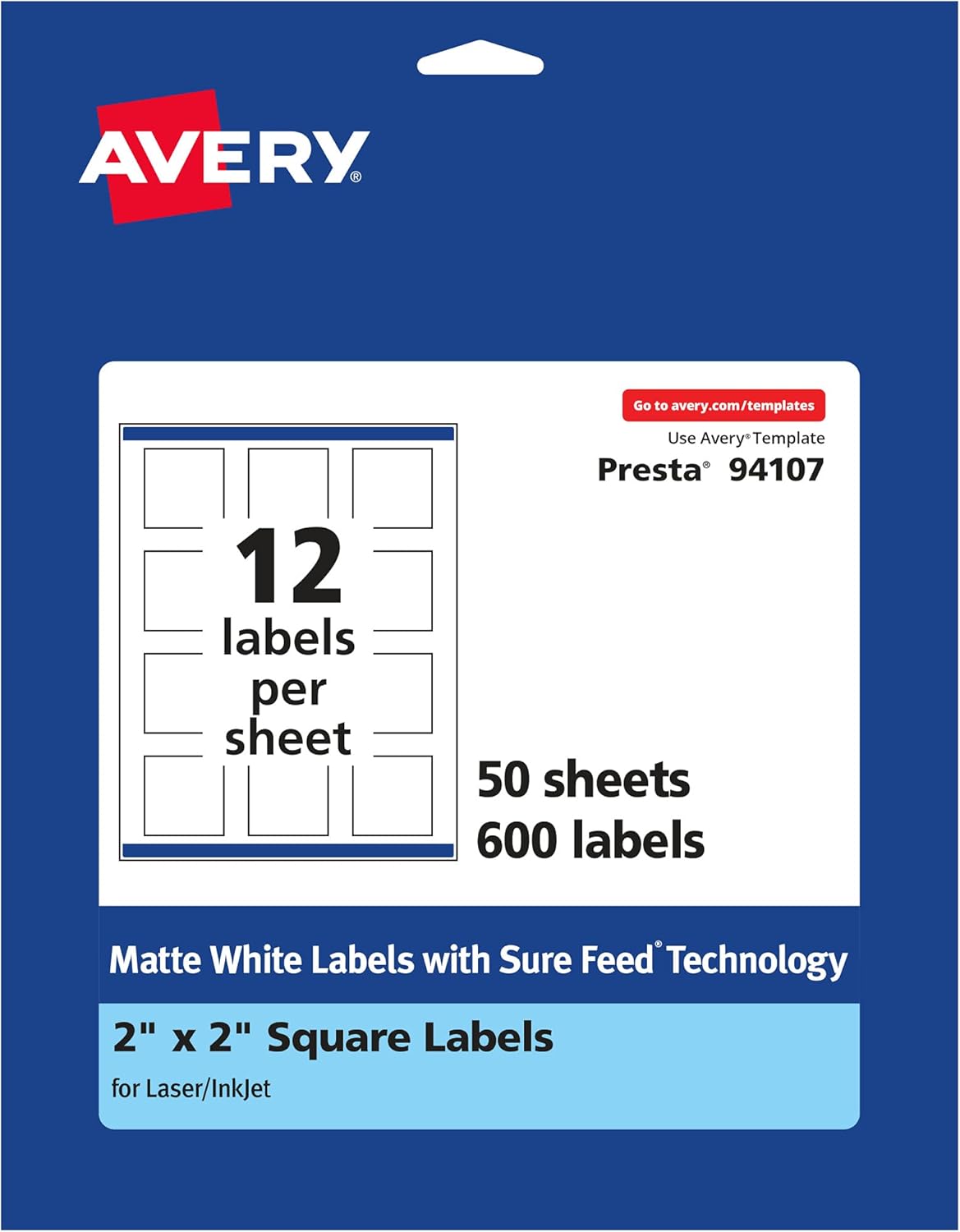 Avery Matte White Square Labels for Custom Designs and Printing