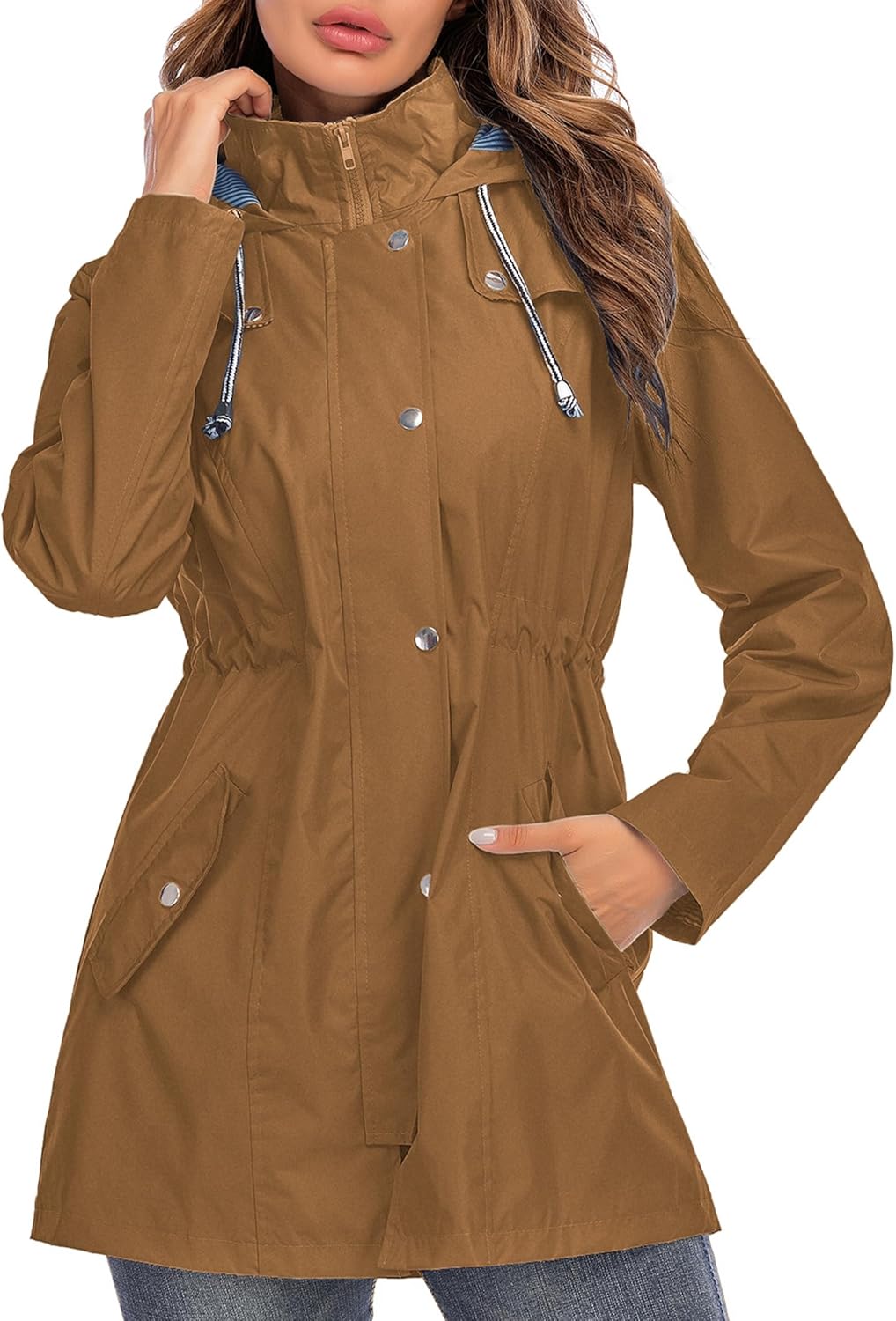 Kikibell Rain Jacket Women Lightweight Waterproof Windbreaker