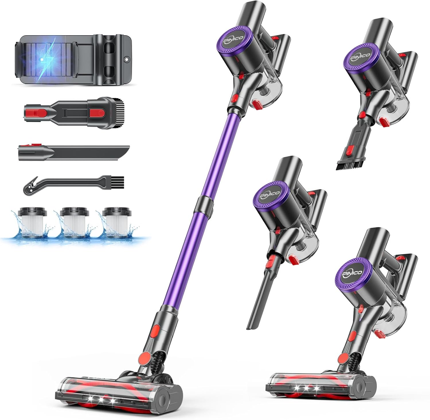 PINICO Cordless Vacuum: Powerful 25kPA & Anti-Tangle Brush