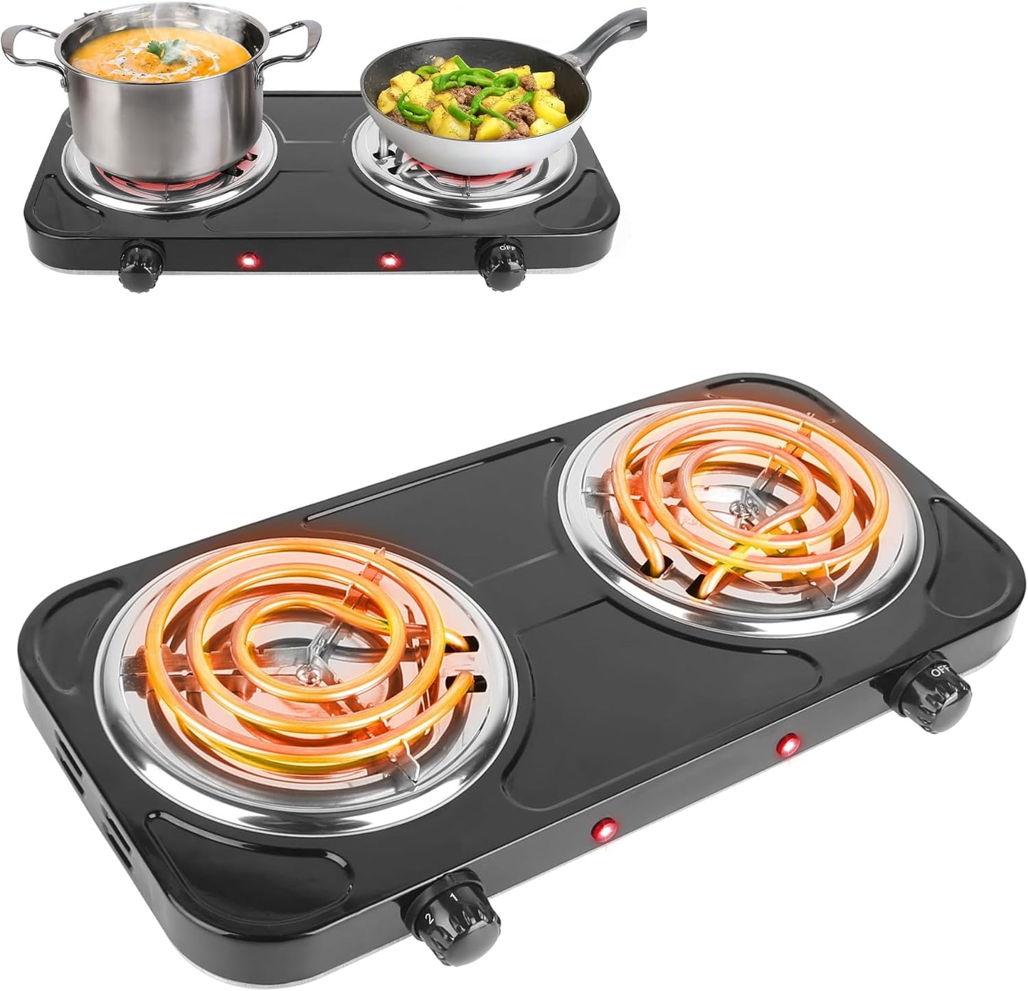 Double Hot Plate 2000W Portable Countertop Burner for Cooking