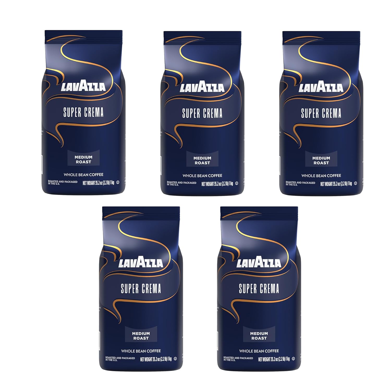 Lavazza Super Crema Whole Bean Coffee, Rich Espresso Blend x5