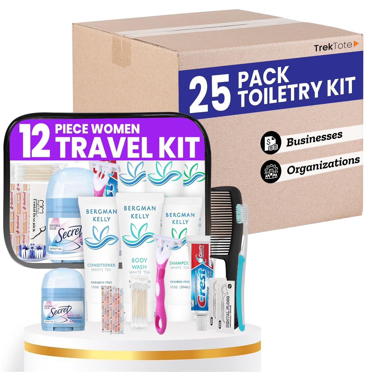 Bulk Hygiene Kit for Women - 25 Travel Size Toiletries Set