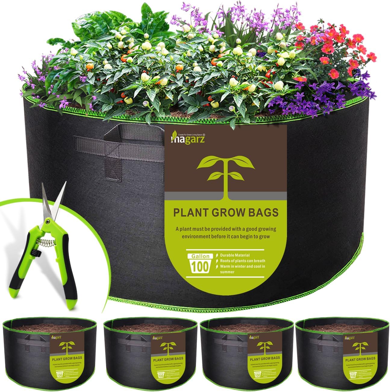 4-Pack 100 Gallon Fabric Flower Pots for Healthy Plant Growth