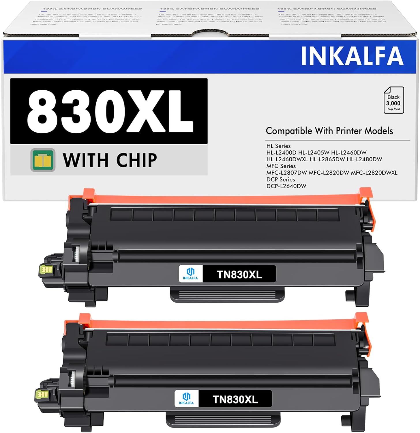 High Yield TN830 Toner Cartridges for Brother Printers - 2 Pack