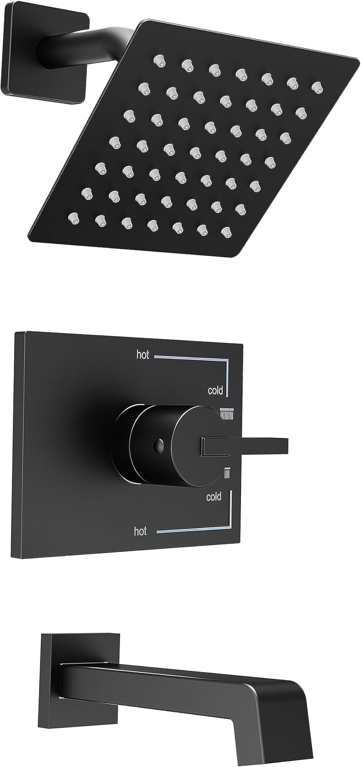 Black Shower Faucet Set with 6 Inch Matte Black Shower Head