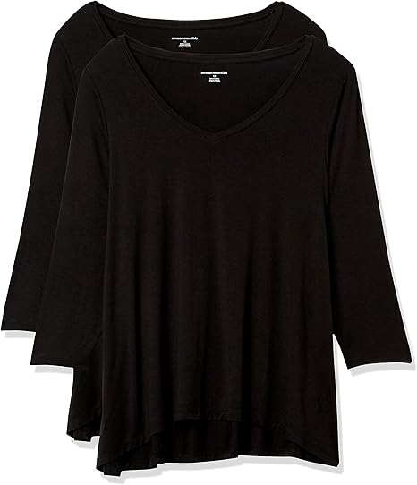 Women's 3/4 Sleeve V-Neck Swing T-Shirt Pack of 2 for Comfort