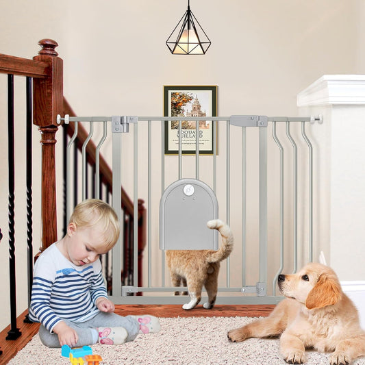 Auto Close Baby Gate for Stairs - Pet-Friendly & Convenient - 30-43.7 Wide - Gray