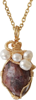 Women's Birthstone Pearl Reversible Crystal Necklace - Gold Plated