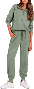 Women's Ribbed 2-Piece Lounge Set Zip Sweatshirt and Joggers - Cozy