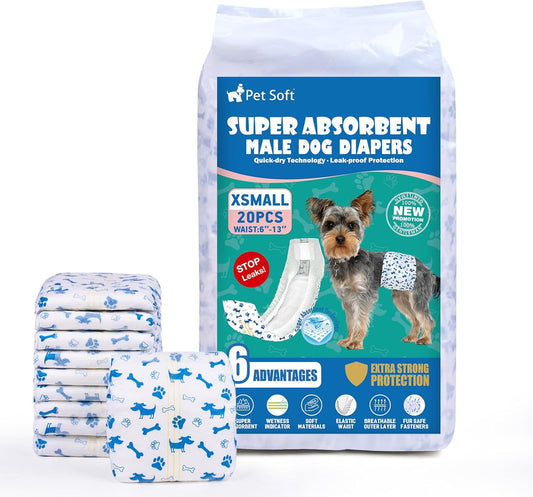 Disposable Male Dog Wraps - Wetness Indicator for Excitable Urination, 20pcs