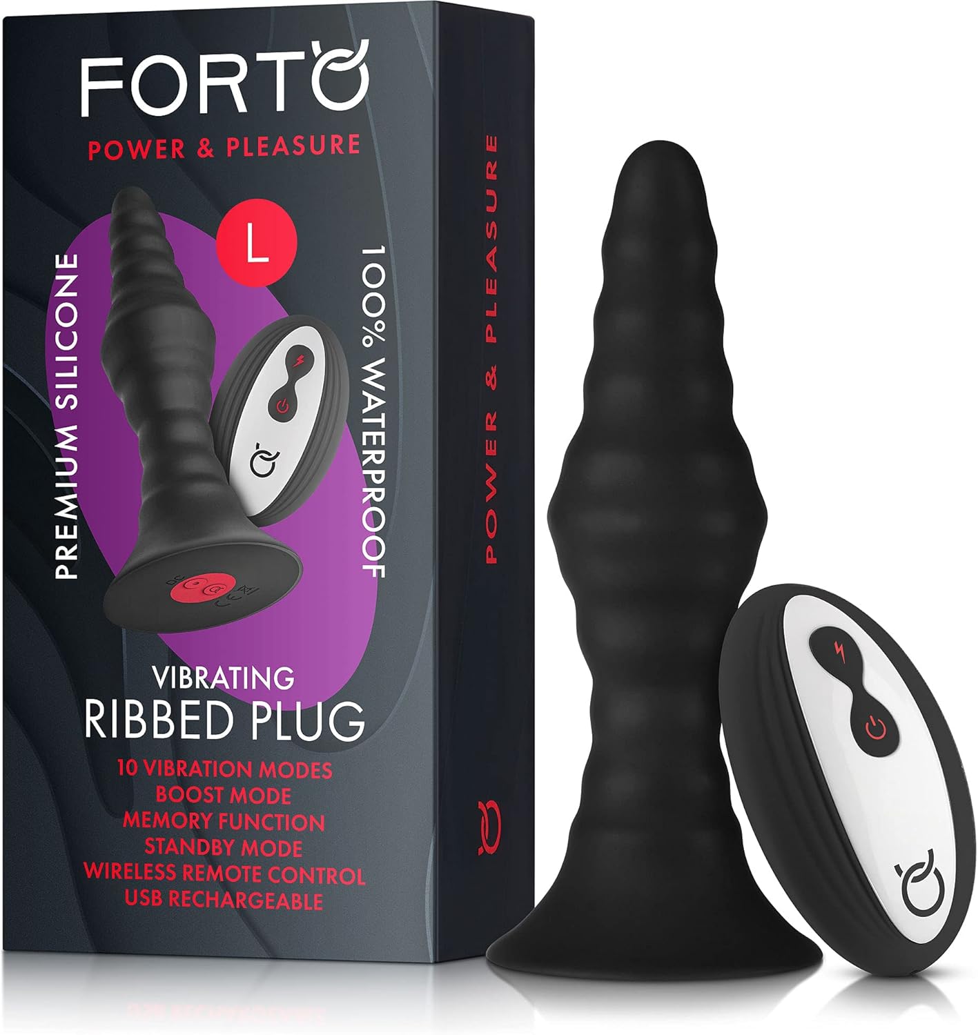 Forto Ribbed Vibrating Butt Plug - 20 Modes for All Levels