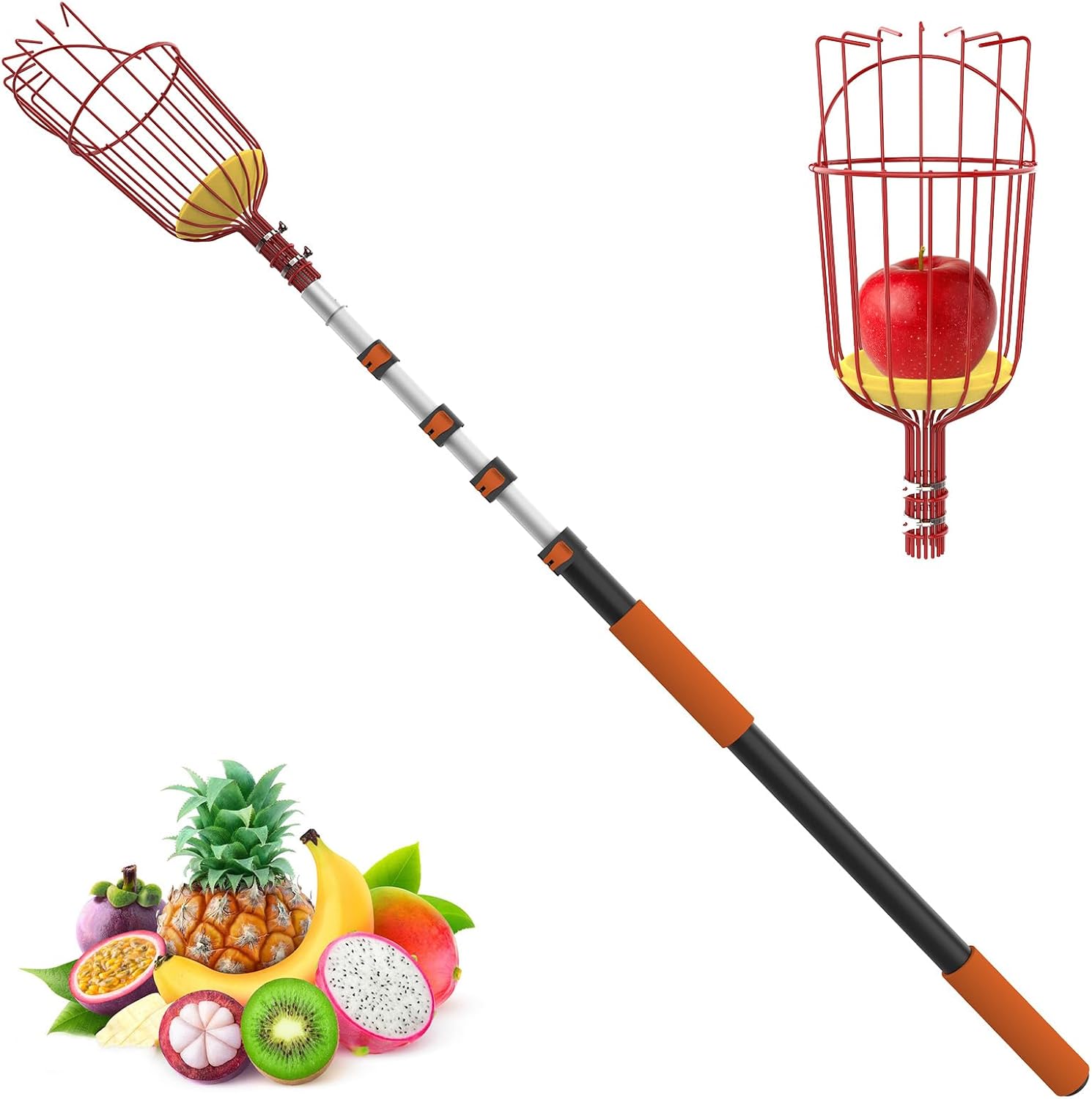 20FT Reach Fruit Picker Pole with Basket for Easy Harvesting
