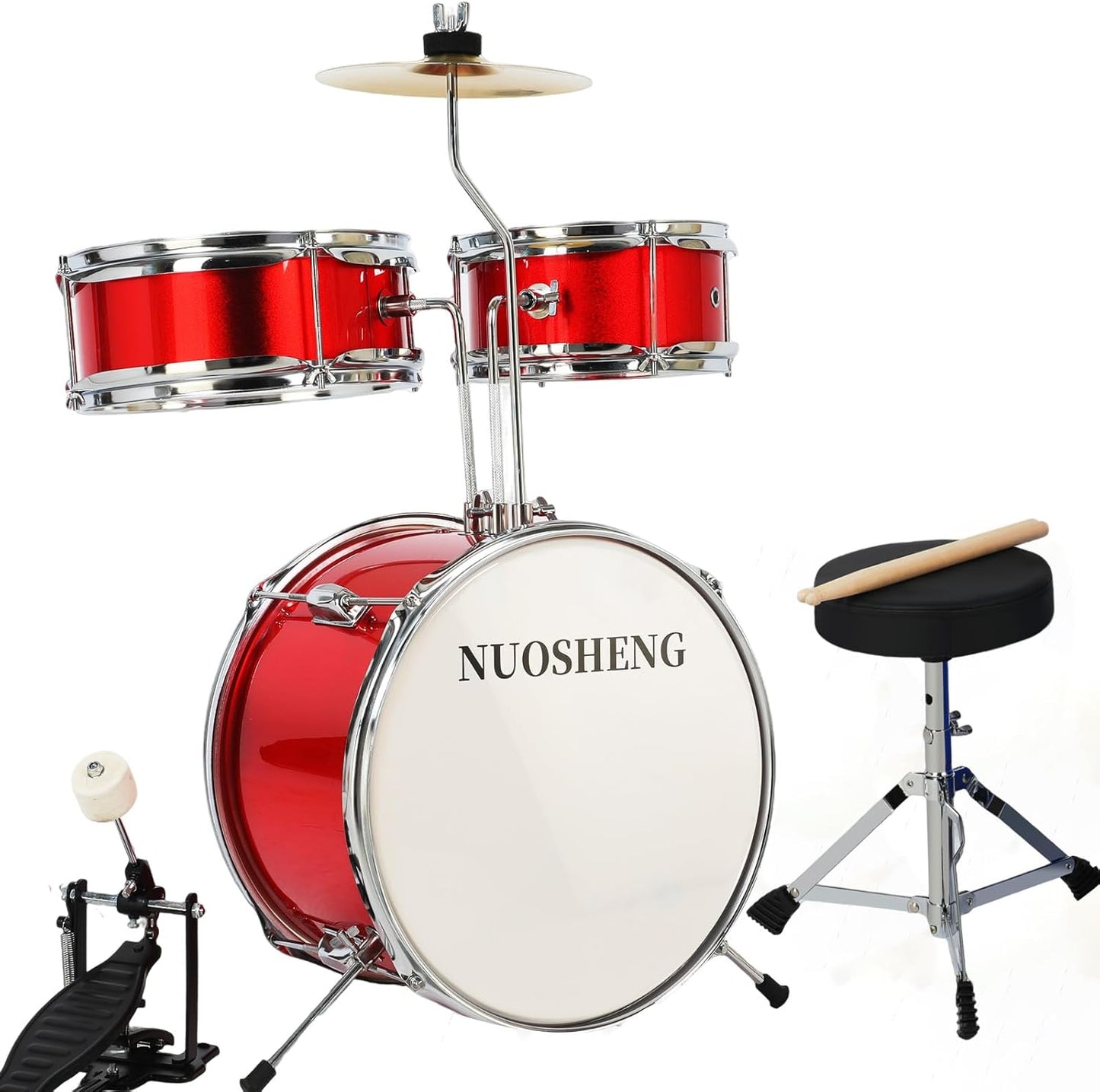 Kids Drum Set 3-Piece for Beginners with Adjustable Throne