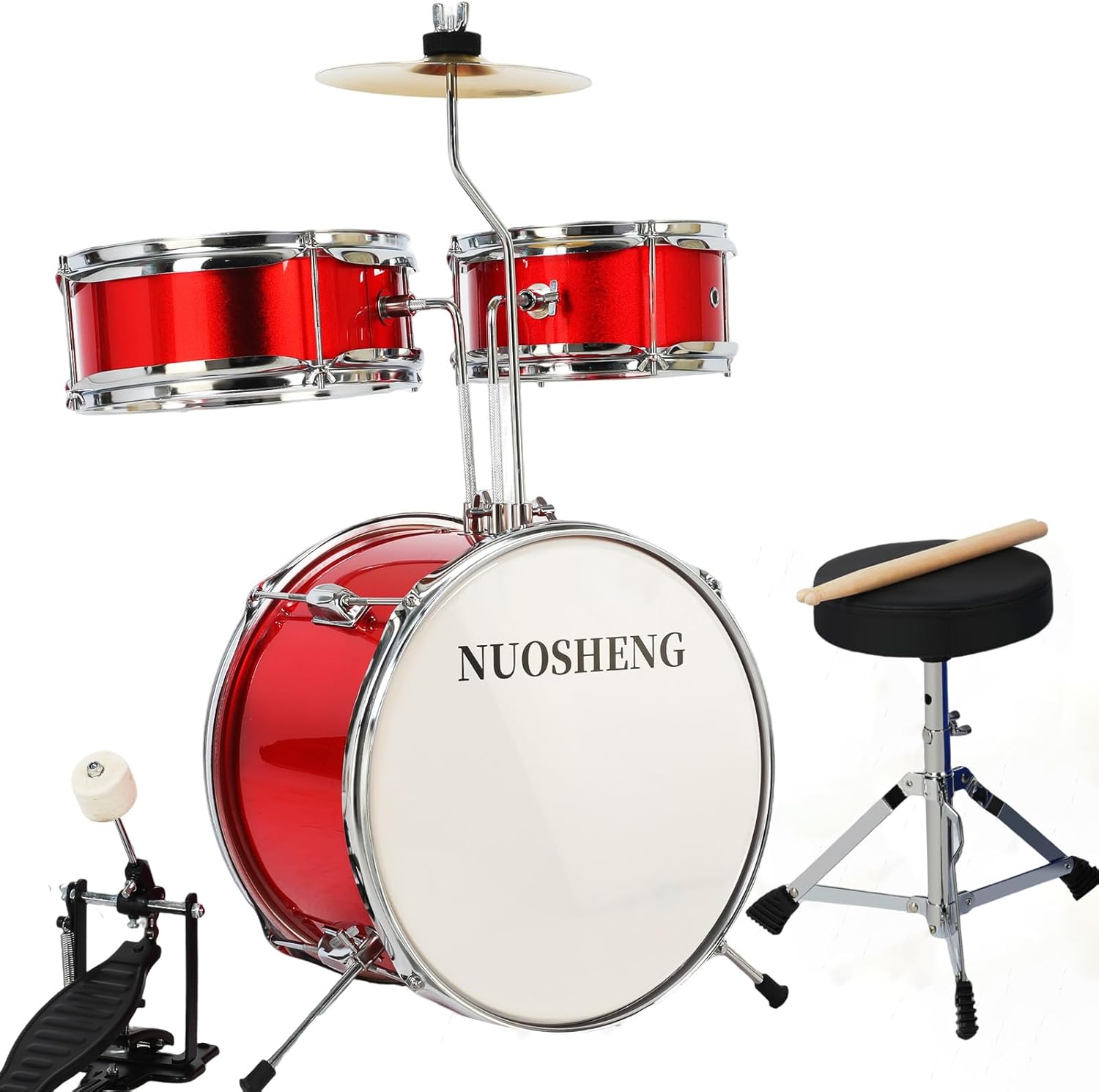 Kids Drum Set 3-Piece for Beginners with Adjustable Throne