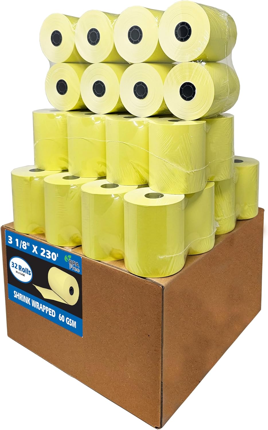 32 Rolls of 3 1/8 x 230 Yellow Thermal Paper for POS Printers