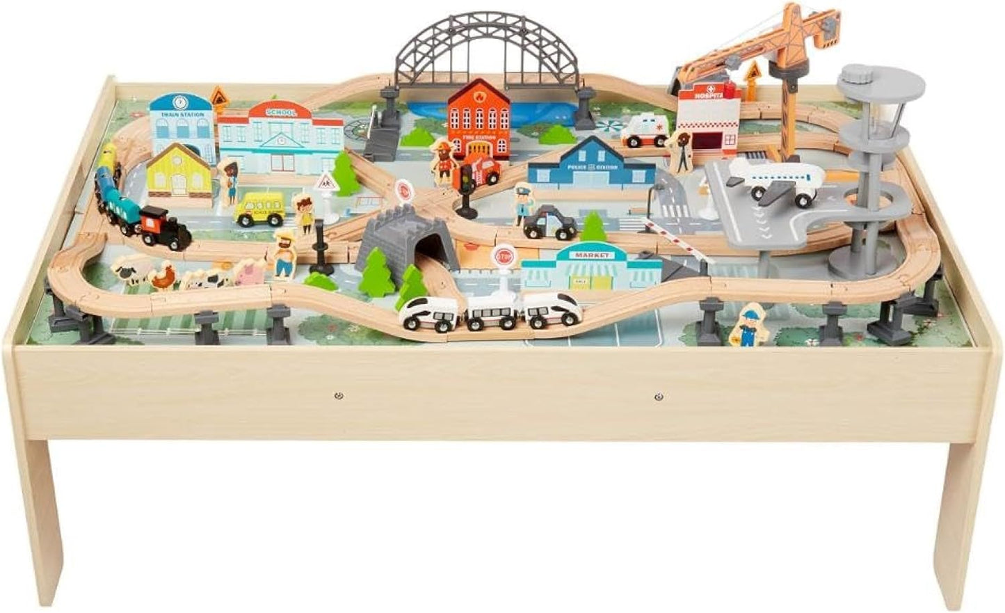 120 Piece Wooden Train Set with Table for Kids' Imaginative Play